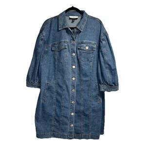Eloquii Denim Jacket Dress‎ Women's 18 Plus Blue Stretch Button Up Short Sleeve